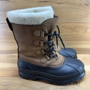 SOREL Caribou Brown Nubuck Mens 8 Snow Winter Waterproof Insulated Faux Sherpa